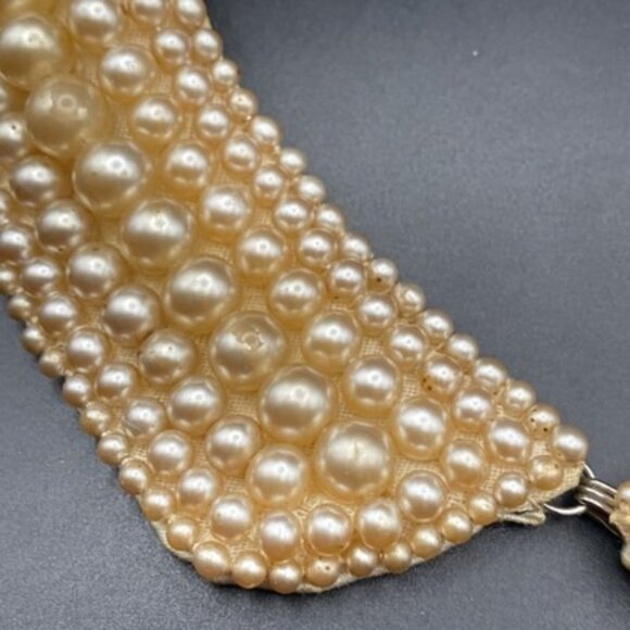 Vintage Glentex Ivory Pearl Beaded Collar 1950's 1960’s Japan Handmade LOOK READ - Picture 13 of 14